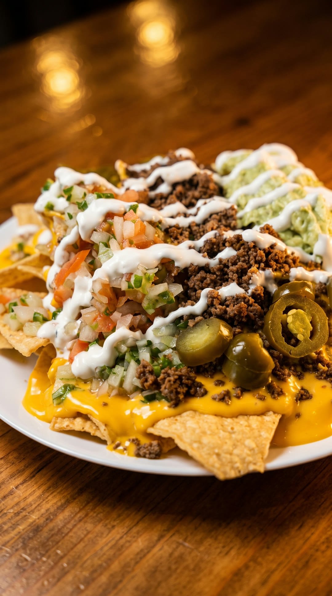 Nachos con queso, carne y jalapeños